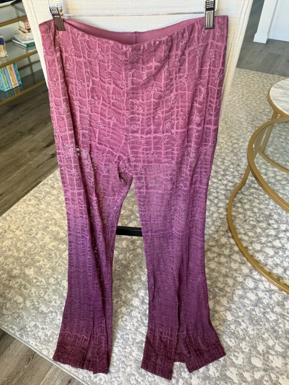 Free People In The Night Lace Flare Split Leg Pants, Purple Plum, M, EUC